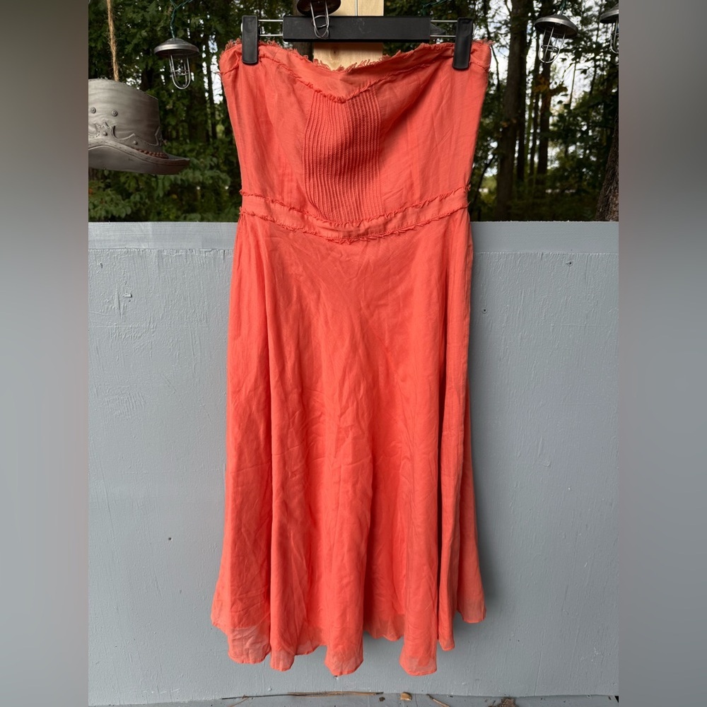 J.Crew Coral‎ Strapless Midi Dress | Size 8 | Cotton Silk | Excellent
